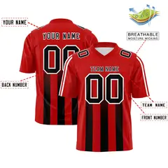 Red Black Vertical Fine Stripe Gradient Football Jersey 2