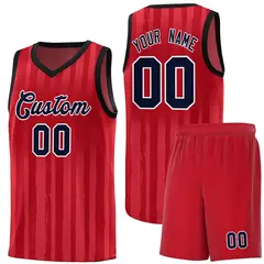 Red Black Vertical Stripe Team Basketball Jersey 1