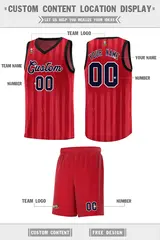 Red Black Vertical Stripe Team Basketball Jersey 2