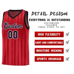 Red Black Vertical Stripe Team Basketball Jersey 4