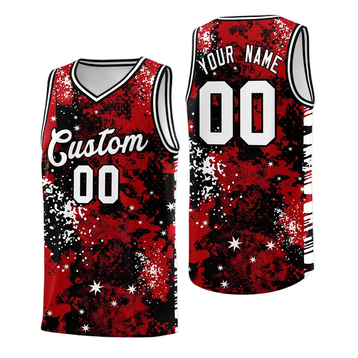 Red Black Vice Burst Graffiti Pattern Basketball Jersey