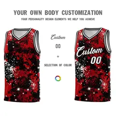 Red Black Vice Burst Graffiti Pattern Basketball Jersey 3