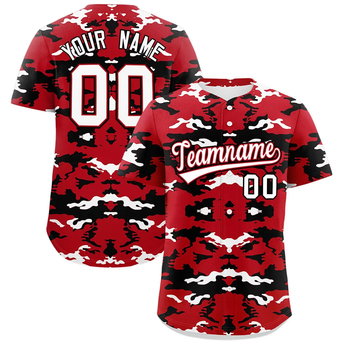 Red Black-White Camo Authentic Baseball Jersey
