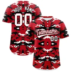 Red Black-White Camo Authentic Baseball Jersey