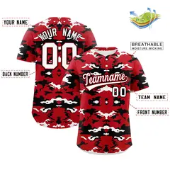 Red Black-White Camo Authentic Baseball Jersey 2