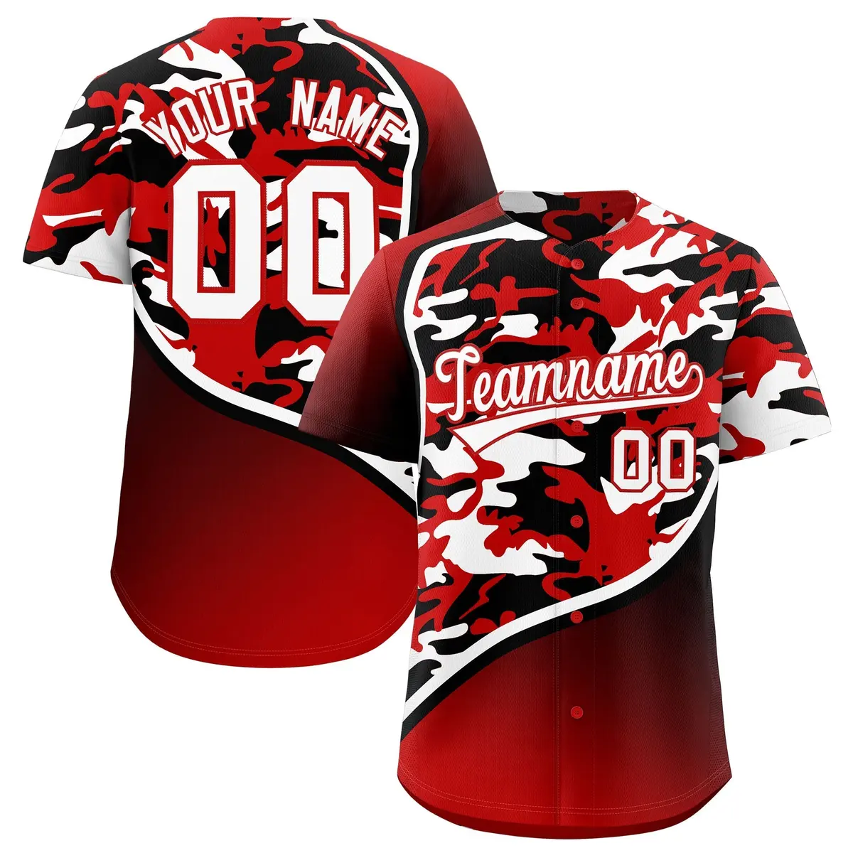 Red Black White Camo Gradient Fashion Baseball Jersey