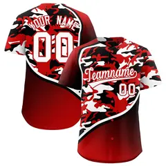 Red Black White Camo Gradient Fashion Baseball Jersey 1
