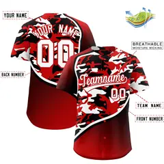 Red Black White Camo Gradient Fashion Baseball Jersey 2