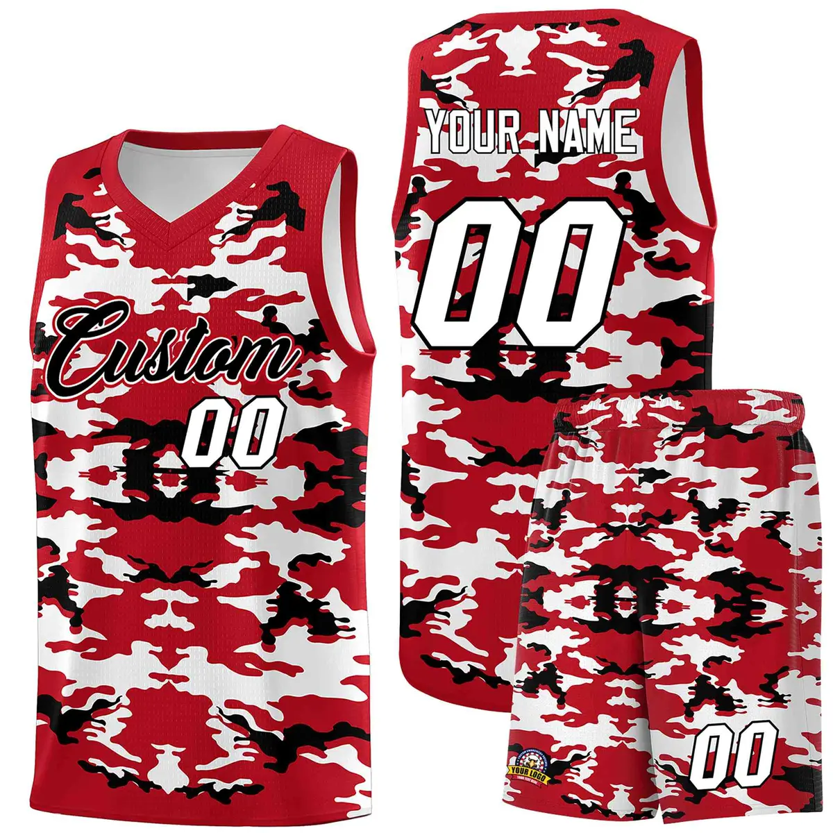 Red Black-White Camo Sets Sports Basketball Jersey