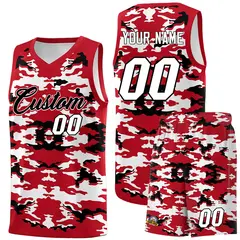 Red Black-White Camo Sets Sports Basketball Jersey