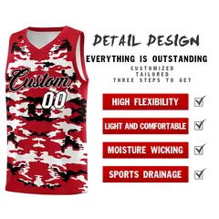 Red Black-White Camo Sets Sports Basketball Jersey 2