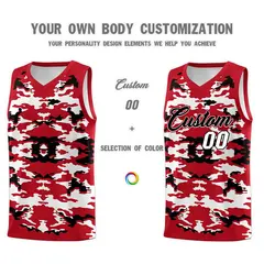 Red Black-White Camo Sets Sports Basketball Jersey 3