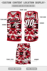 Red Black-White Camo Sets Sports Basketball Jersey 5
