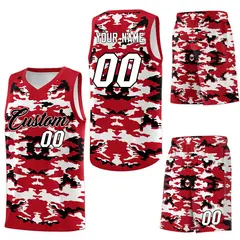 Red Black-White Camo Sets Sports Basketball Jersey 6