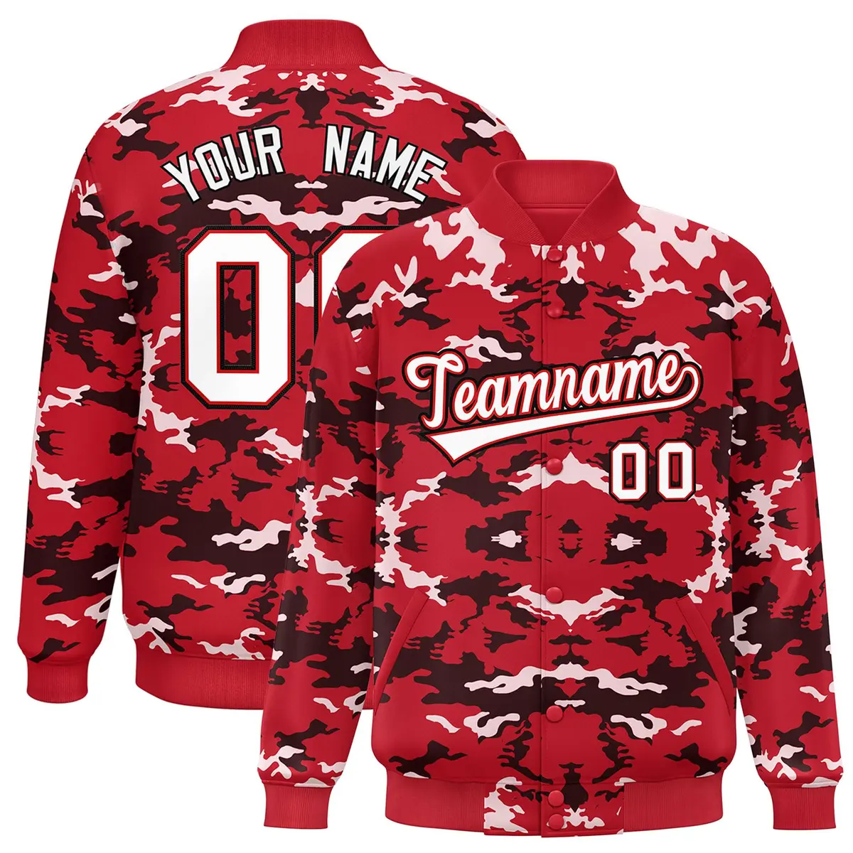 Red Black-White Camo Varsity Letterman Jacket