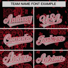 Red Black White Cashew Flower Graffiti V-Neck Hockey Jersey 3