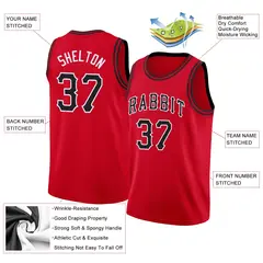 Red Black White Classic Athletic Casual Basketball Jersey 2