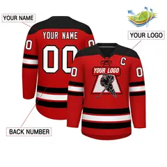 Red Black White Classic Lace-Up Neck Hockey Jersey 2