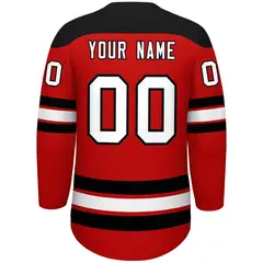 Red Black White Classic Lace-Up Neck Hockey Jersey 4