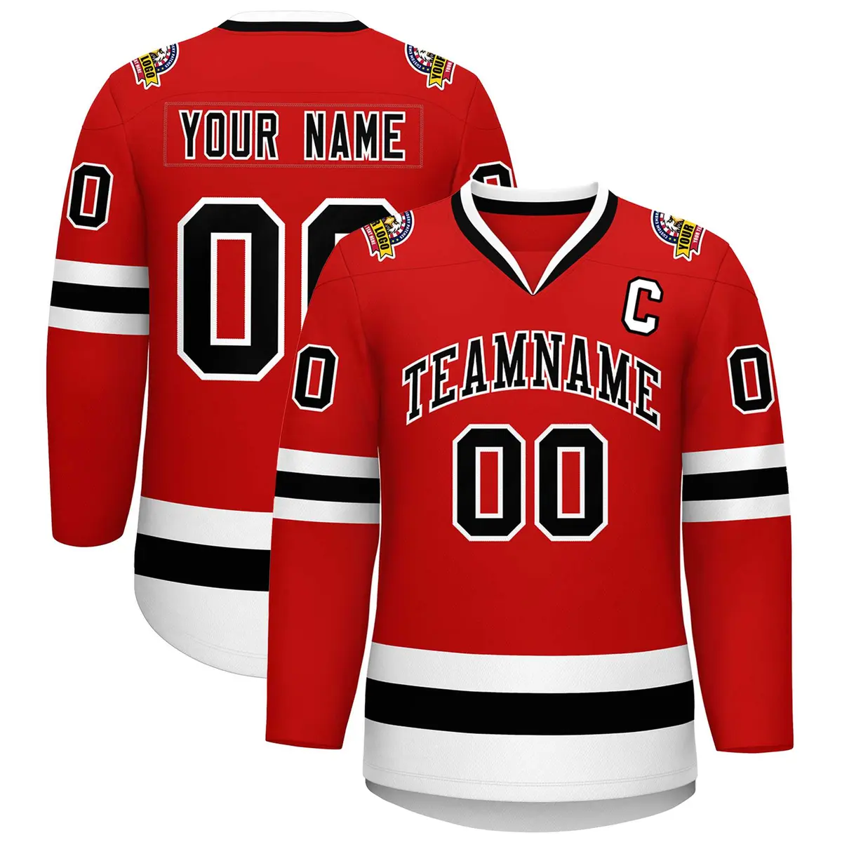 Red Black-White Classic Style Hockey Jersey