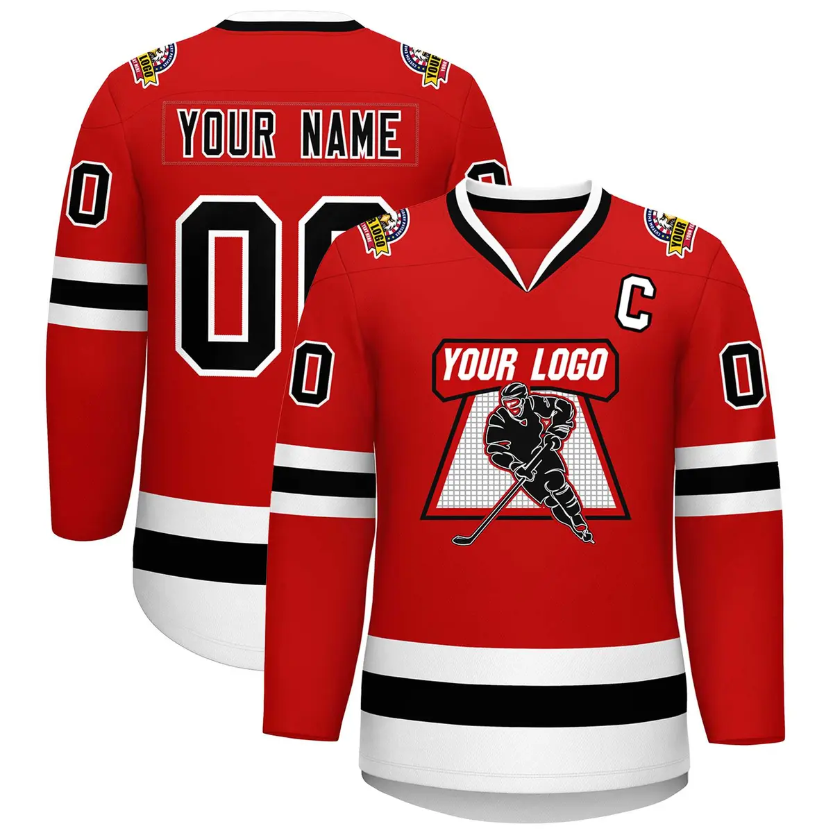 Red Black-White Classic Style Hockey Jersey