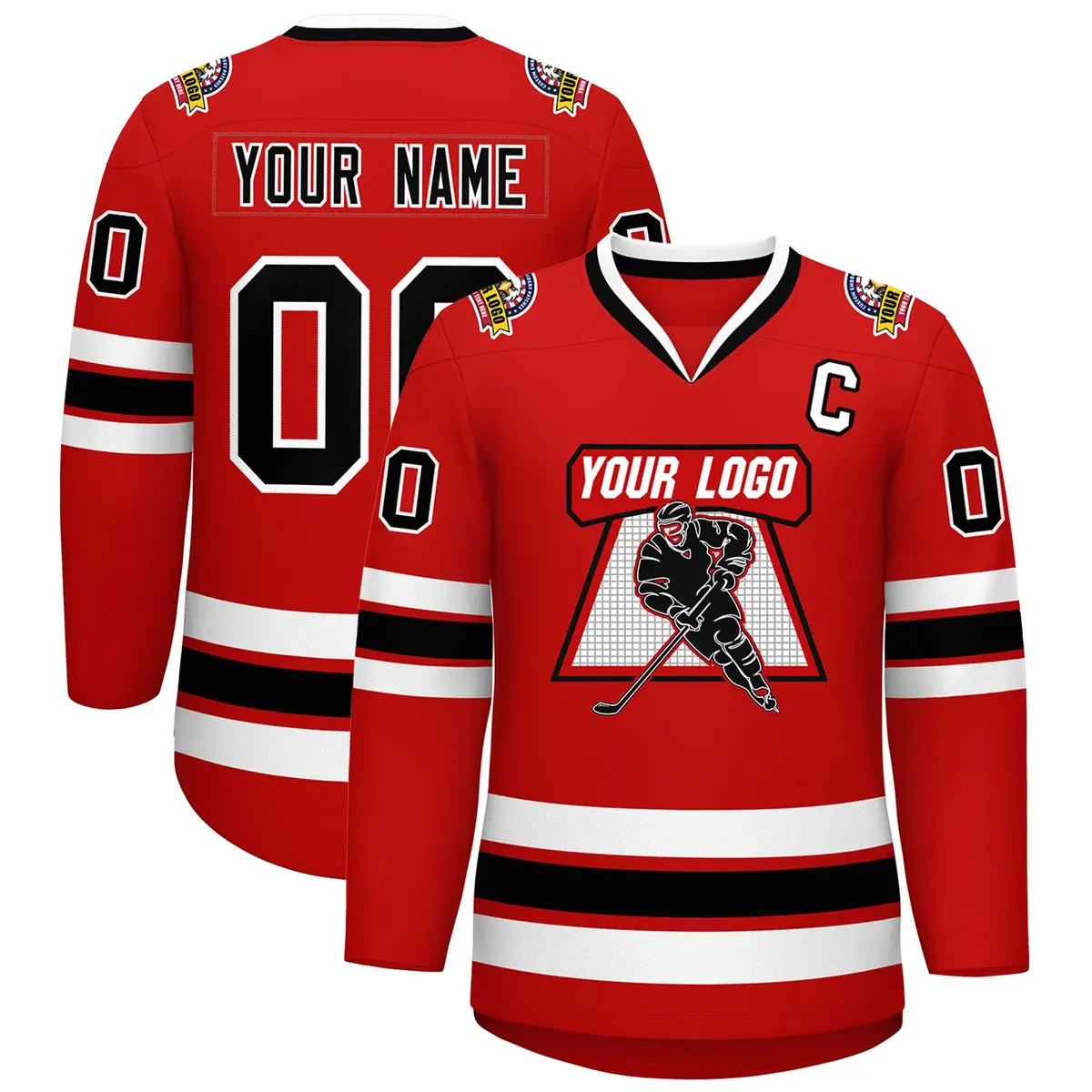 Red Black-White Classic Style Hockey Jersey