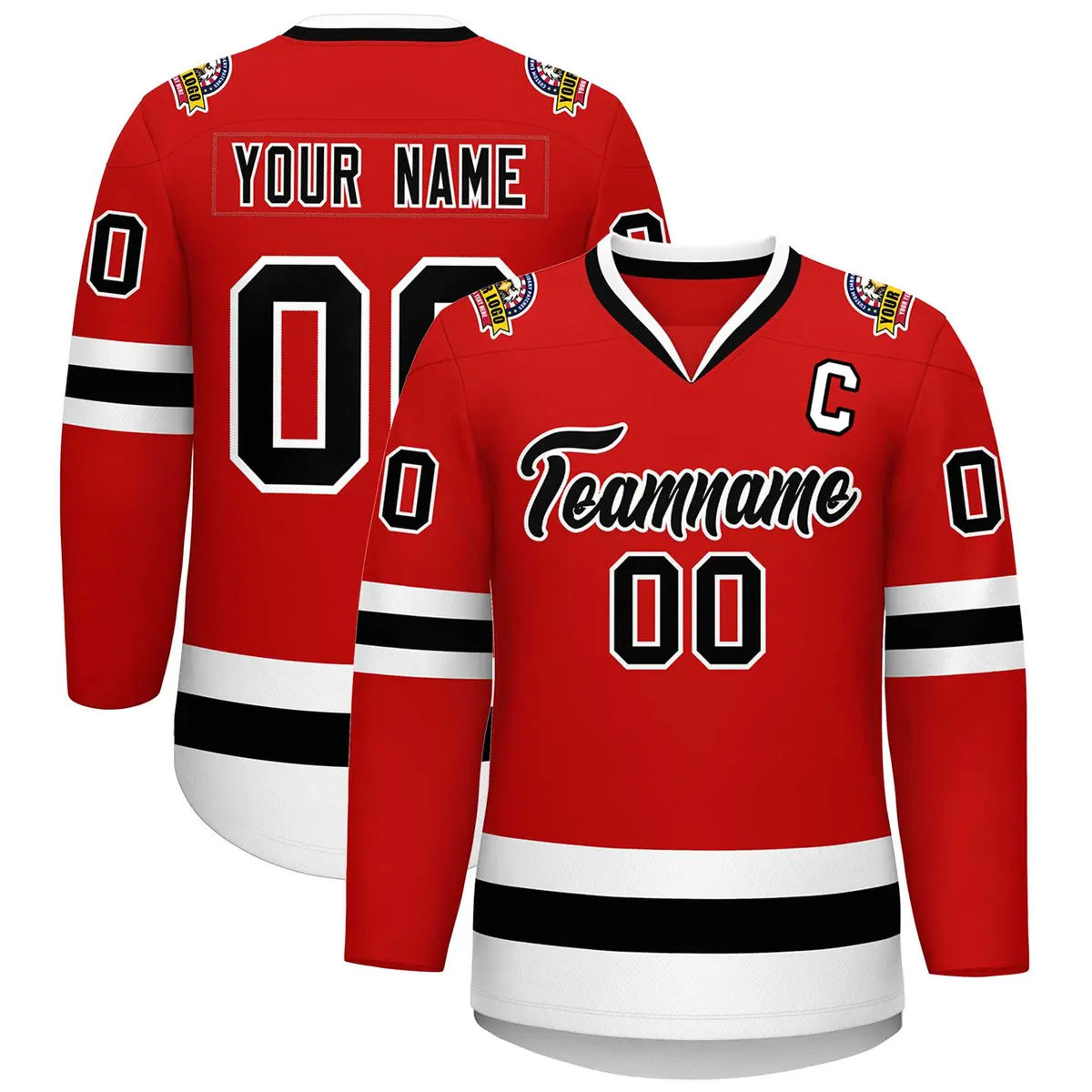 Red Black-White Classic Style Hockey Jersey