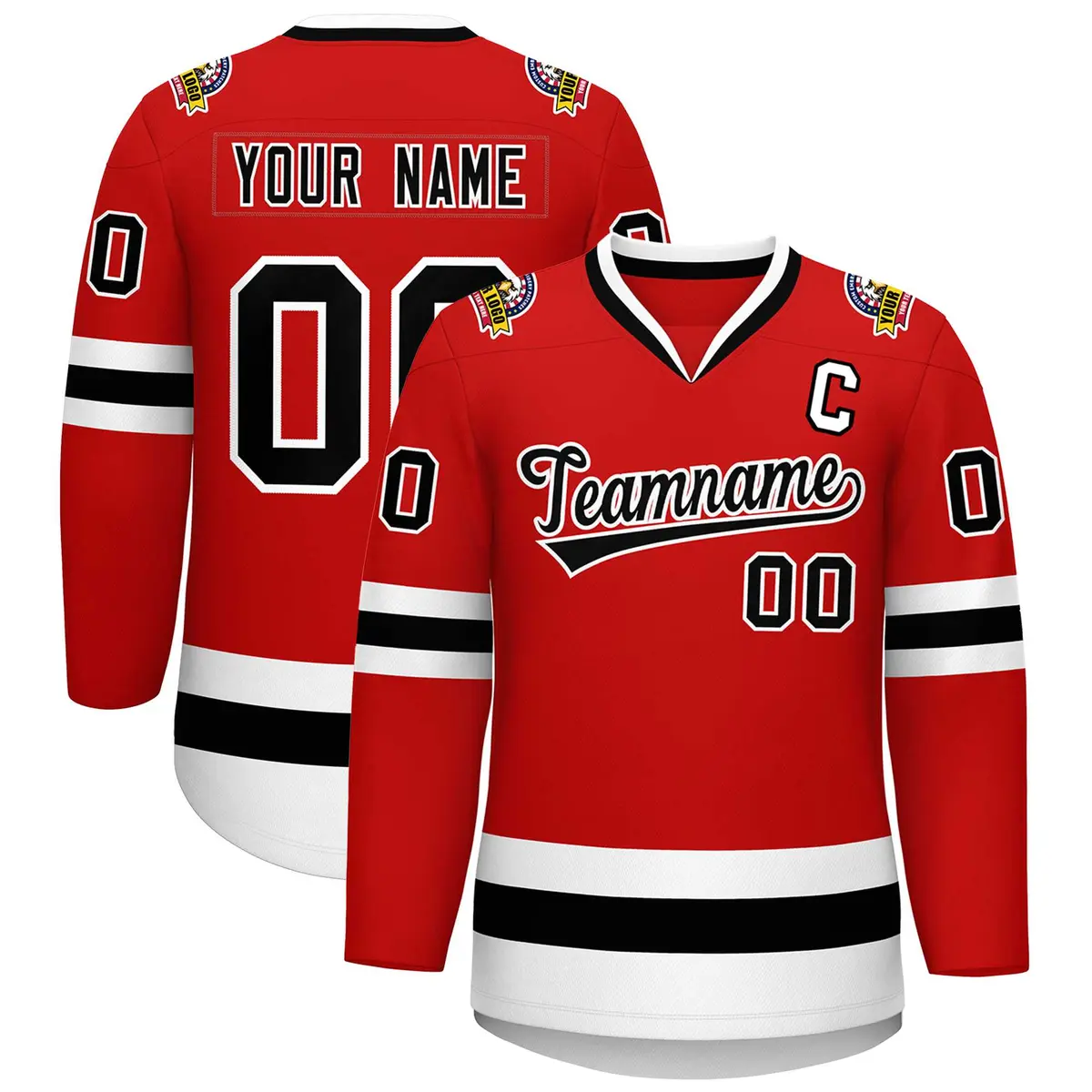 Red Black-White Classic Style Hockey Jersey