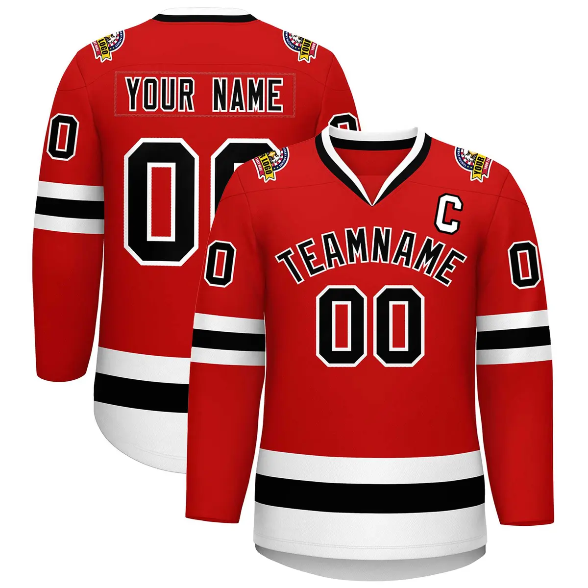 Red Black-White Classic Style Hockey Jersey