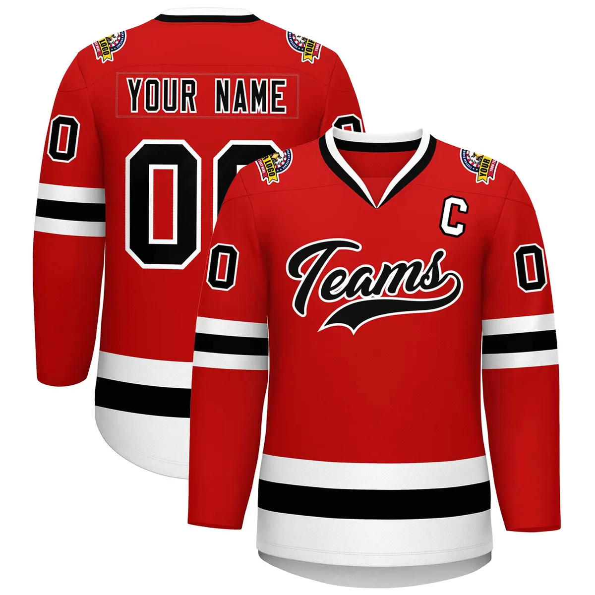 Red Black-White Classic Style Hockey Jersey