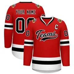 Red Black-White Classic Style Hockey Jersey 1