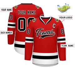Red Black-White Classic Style Hockey Jersey 2
