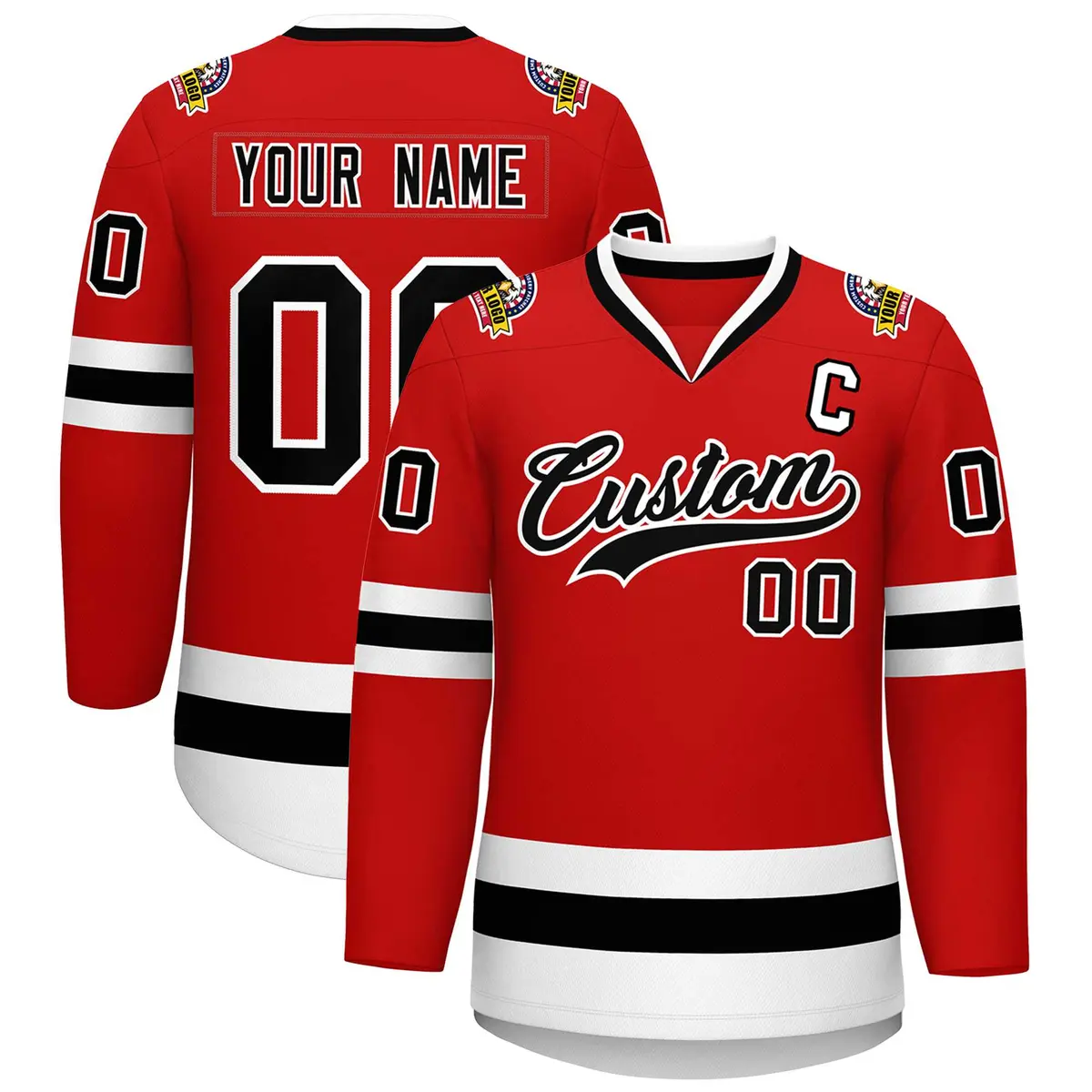 Red Black-White Classic Style Hockey Jersey