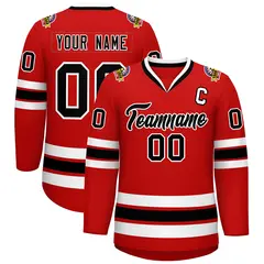 Red Black-White Classic Style Hockey Jersey 1