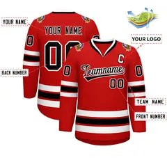 Red Black-White Classic Style Hockey Jersey 2