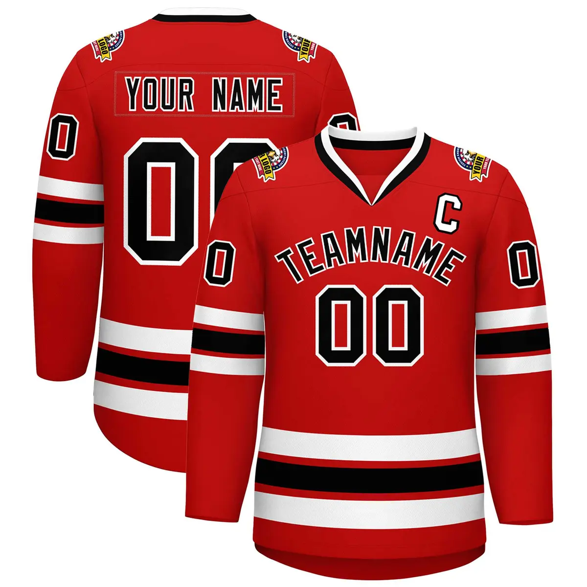 Red Black-White Classic Style Hockey Jersey