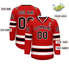 Red Black-White Classic Style Hockey Jersey 2