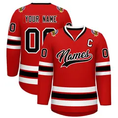Red Black-White Classic Style Hockey Jersey 1