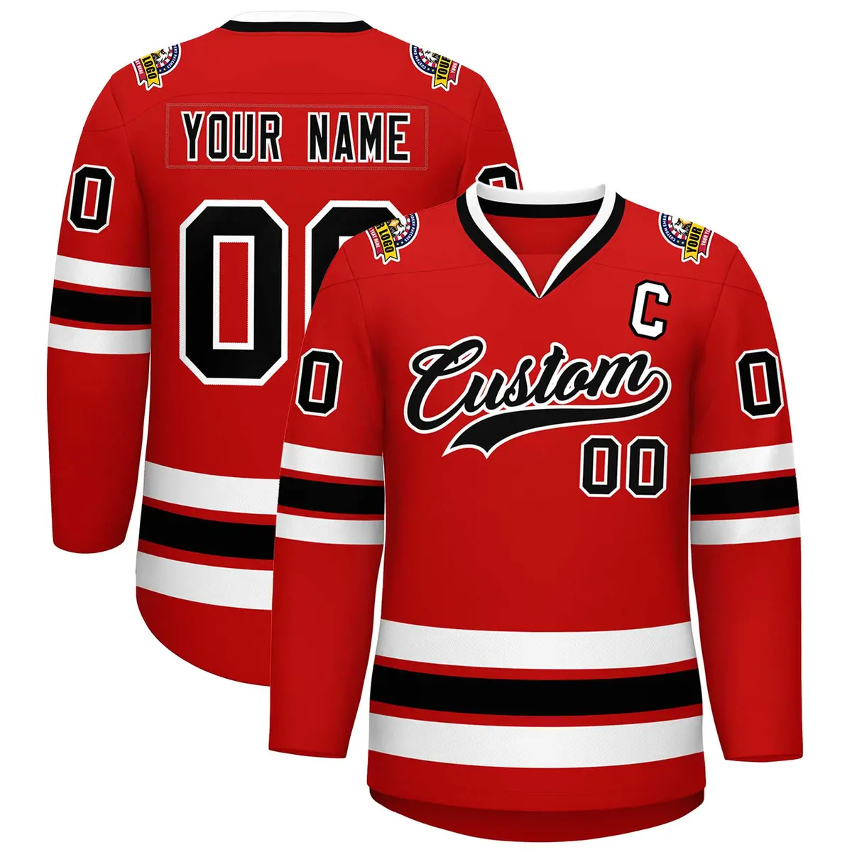 Red Black-White Classic Style Hockey Jersey