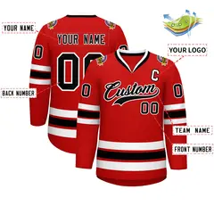 Red Black-White Classic Style Hockey Jersey 2