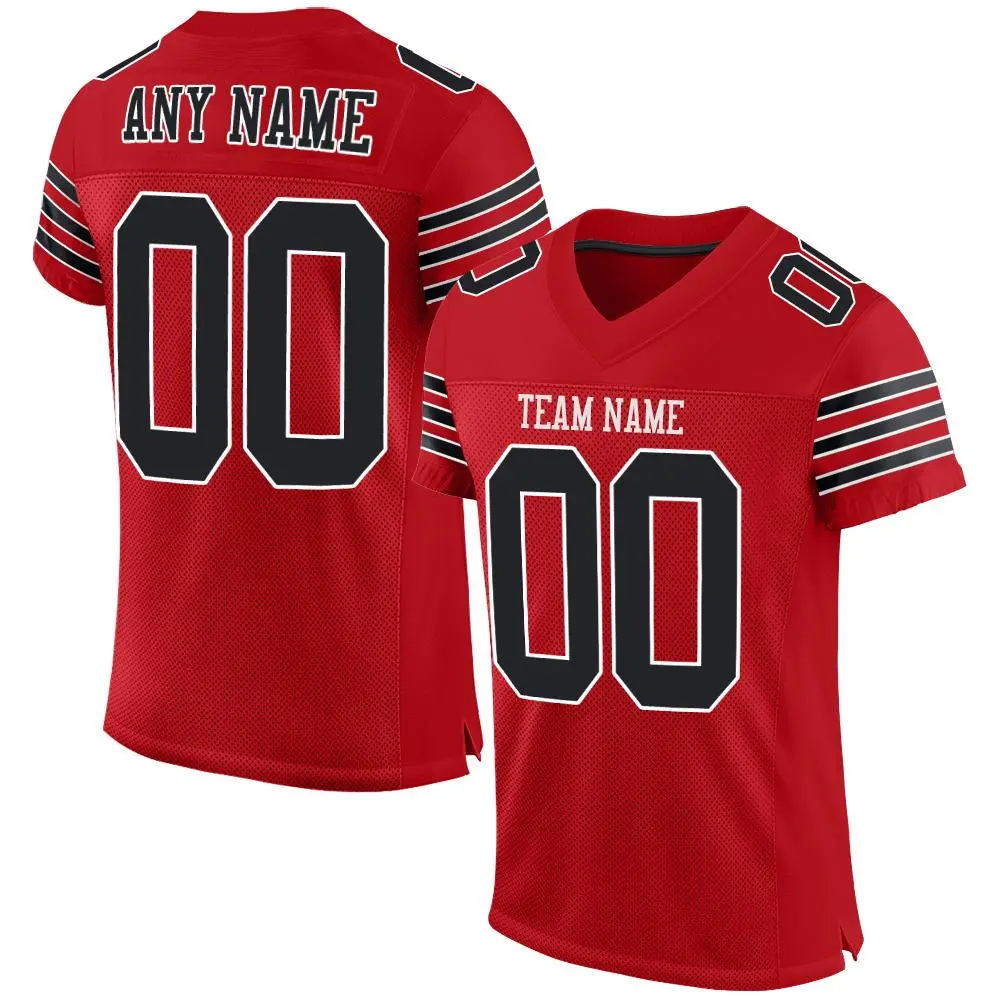 Red Black-White Classic Style Mesh Authentic Football Jersey