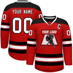 Red Black-White Classic V-Neck Hockey Jersey