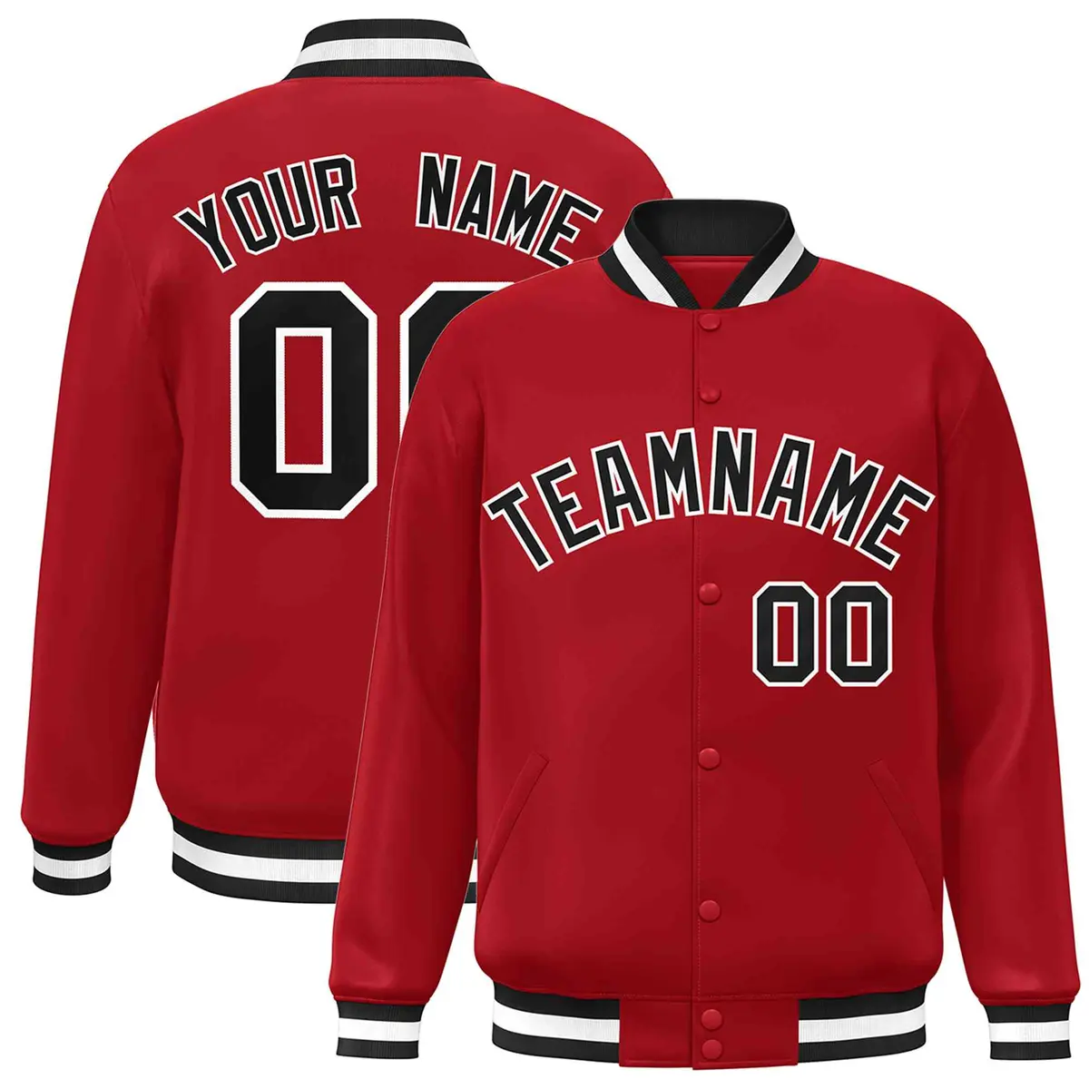 Red Black-White Classic Varsity Full-Snap Letterman Jacket