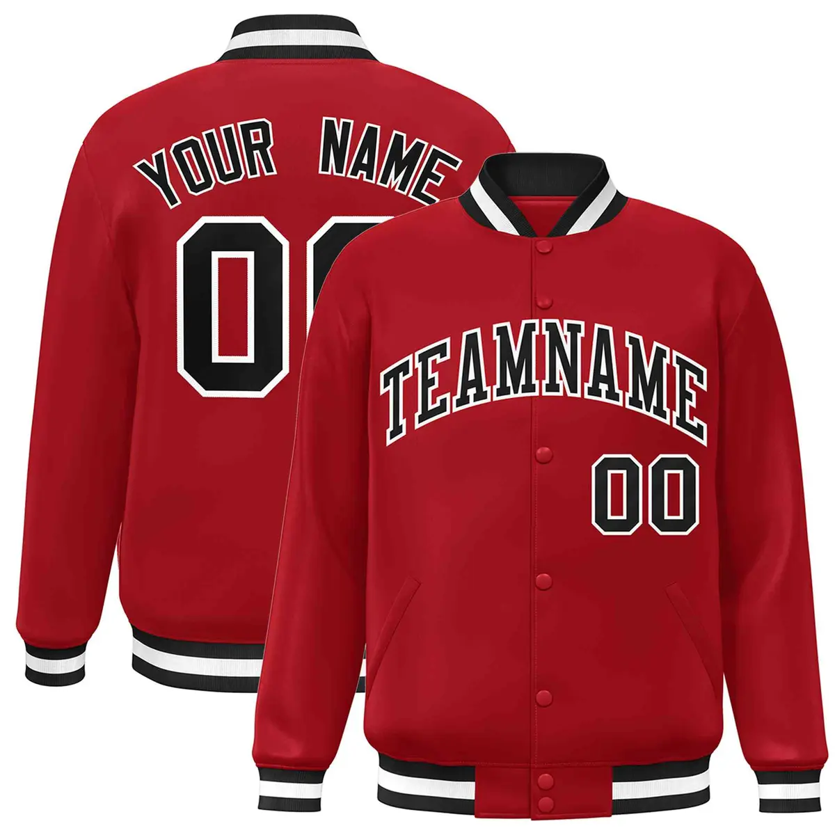 Red Black-White Classic Varsity Full-Snap Letterman Jacket
