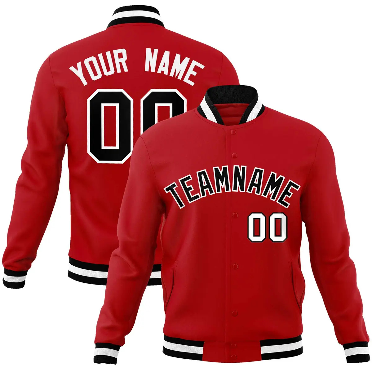 Red Black-White Classic Varsity Full-Snap Letterman Jacket