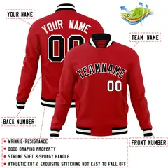 Red Black-White Classic Varsity Full-Snap Letterman Jacket 4