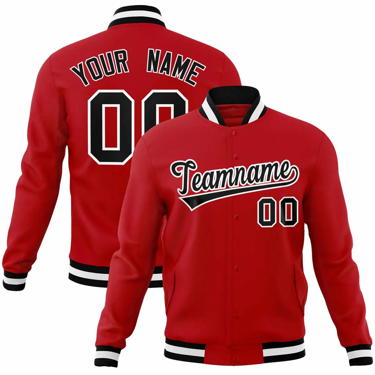 Red Black-White Classic Varsity Full-Snap Letterman Jacket