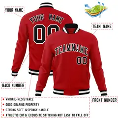 Red Black-White Classic Varsity Full-Snap Letterman Jacket 4