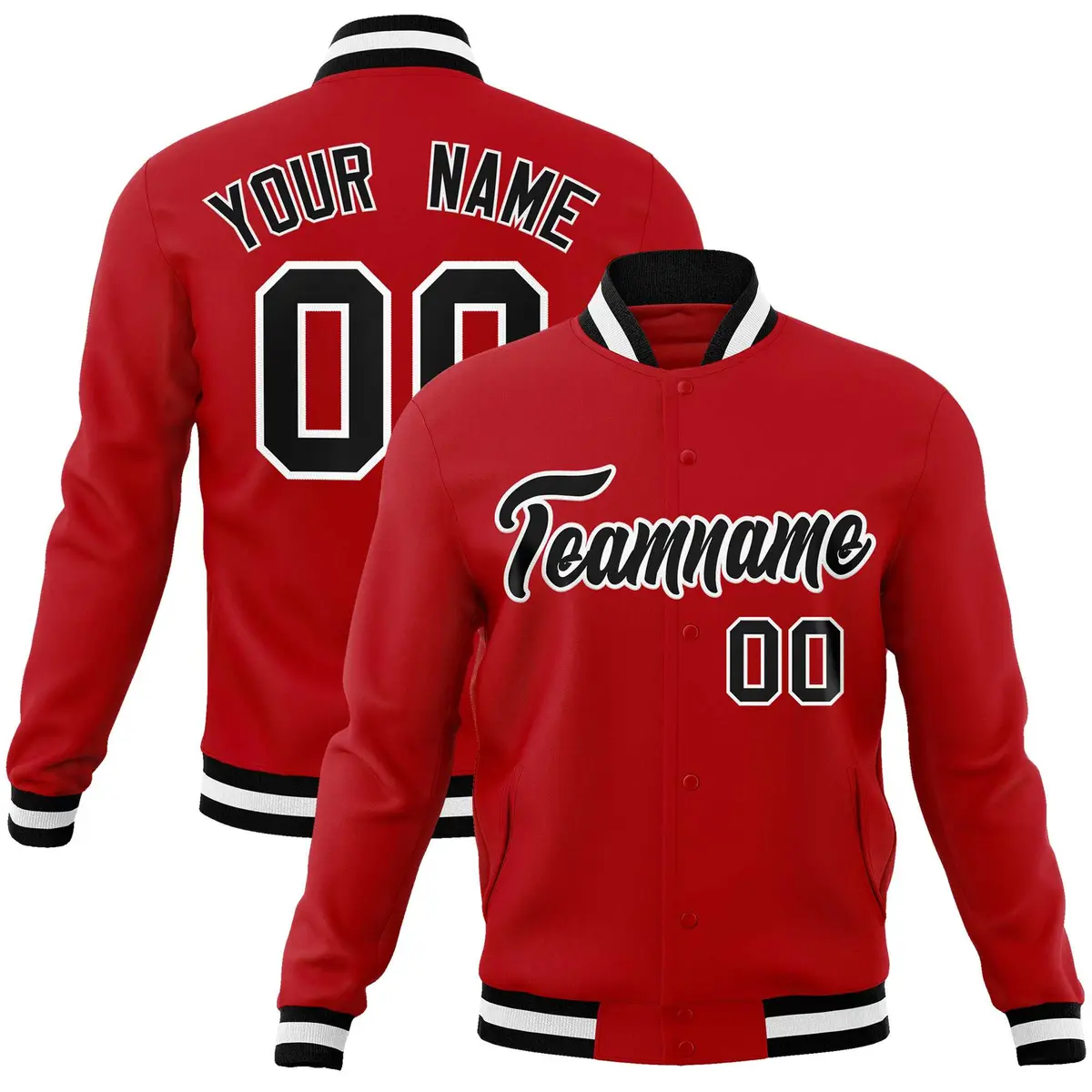 Red Black-White Classic Varsity Full-Snap Letterman Jacket