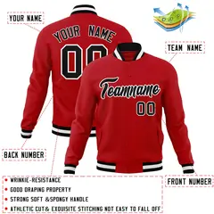 Red Black-White Classic Varsity Full-Snap Letterman Jacket 4